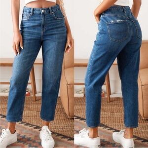 American Eagle Jeans Women's 12 Long Curvy Mom Super High Rise Strigid Blue